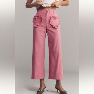 💕Anthroplogie COLETTE Cropped Wide-Leg Pants Maeve Heart Pocket NEW 28